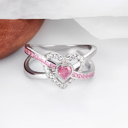 S925 Raise Awareness Of Breast Cancer Pink Heart Diamond Ring