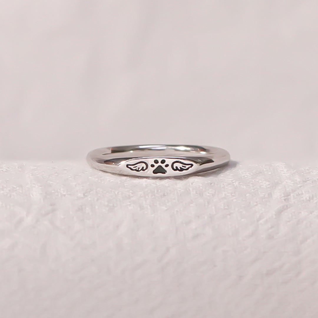 FOR MEMORIAL - Love Never Gone Tiny Paw With Wings Ring