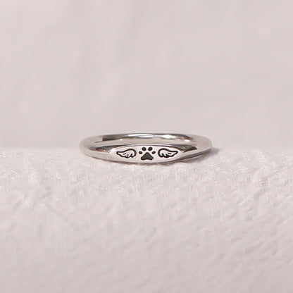 FOR MEMORIAL - Love Never Gone Tiny Paw With Wings Ring