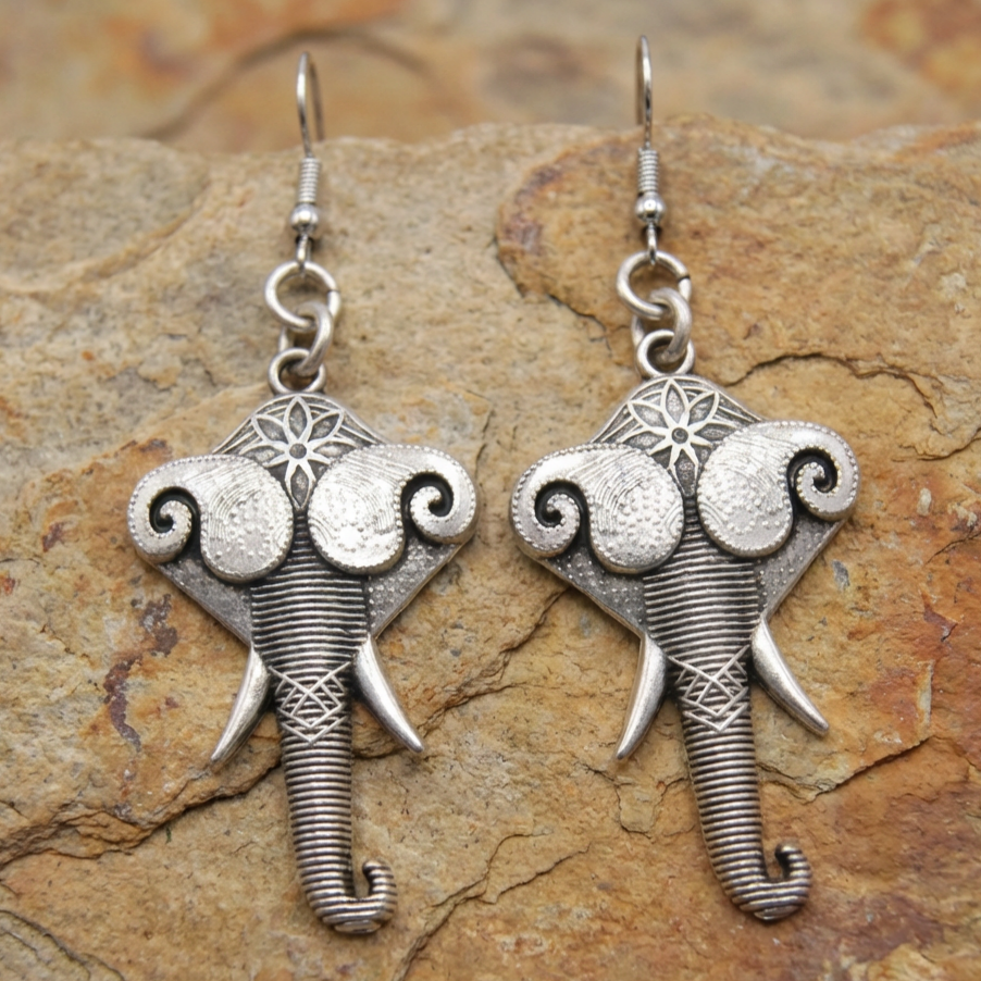 Vintage Silver Stylised Elephant Earrings
