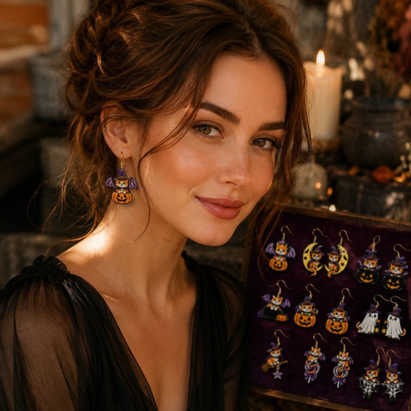 🎃 Halloween Cute Witch Cat Acrylic Earrings