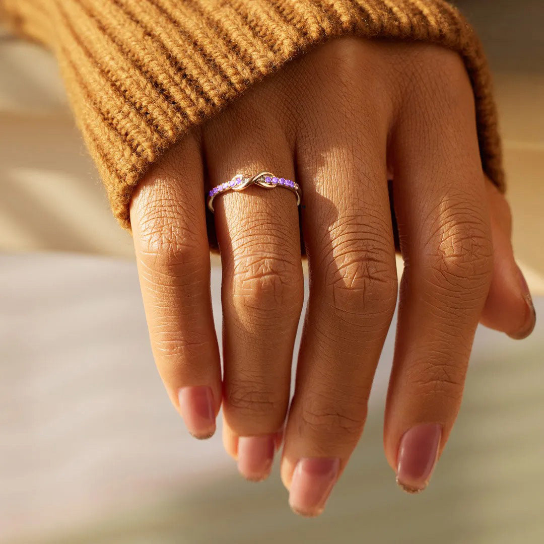 Alzheimer dementia awareness love and attention Purple Infinity Ring
