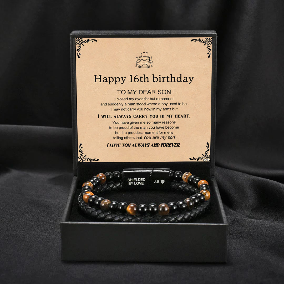 For Son - Happy 16th Birthday Tiger Eye Protection Beaded Custom Bracelet