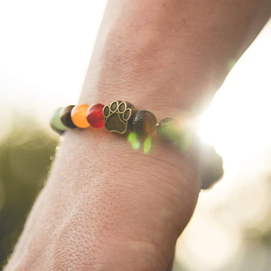 To My Furbaby in Heaven-Rainbow Heart Paw Print Beaded Bracelet