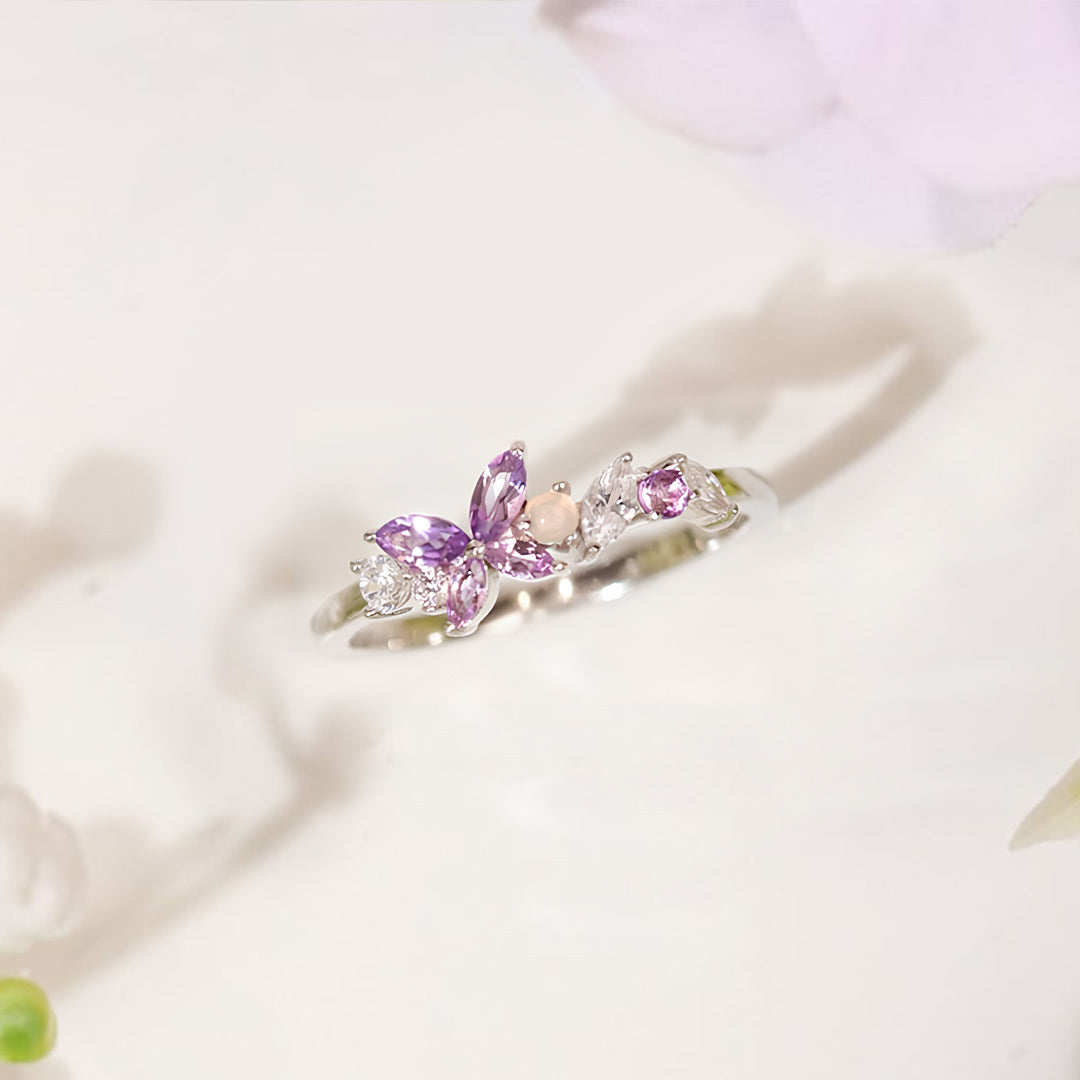 Alzheimer dementia awareness-Purple Butterfly Opal Ring