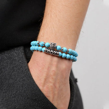 Lucky Owl Charm Natural Stone Bracelet