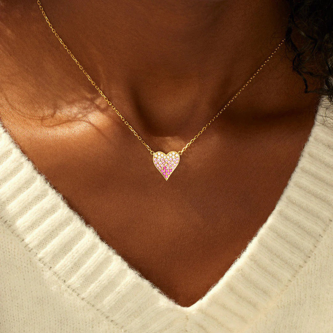 Breast Cancer Awareness-Gradient pink heart necklace