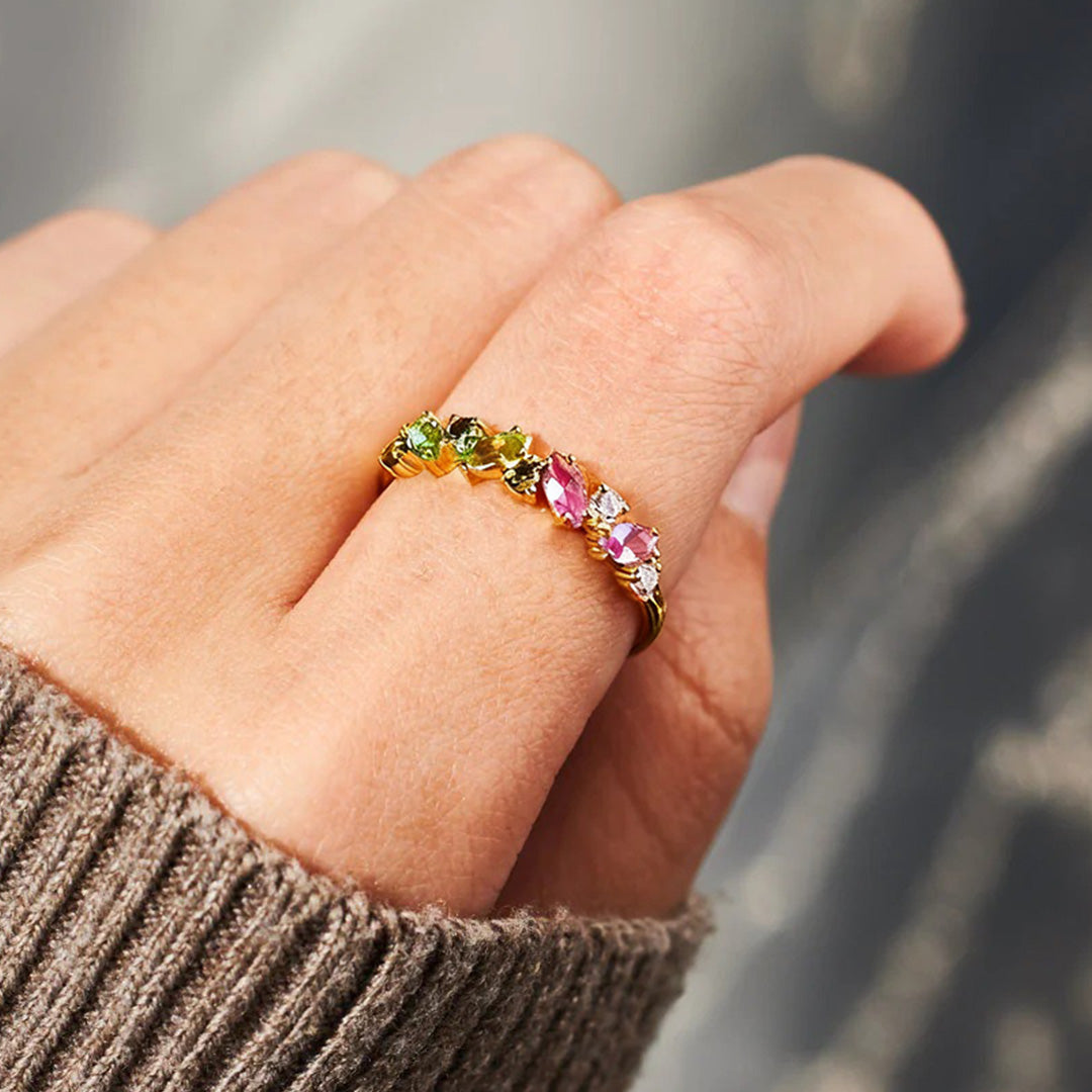 Breast Cancer Awareness-Pink green oval diamond ring