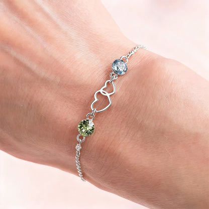 For Love - We Are Connected Heart To Heart Double Heart Custom Birthstone Bracelet