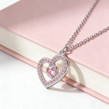 Breast Cancer Awareness-Pink Diamond Heart Necklace