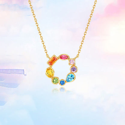 Love is Love- Irregular rainbow circle necklace