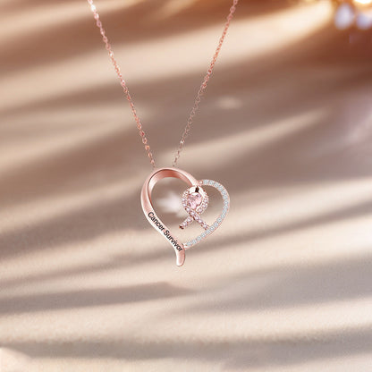 Breast Cancer Awareness-Survivor Pink Ribbon Rhinestone Necklace