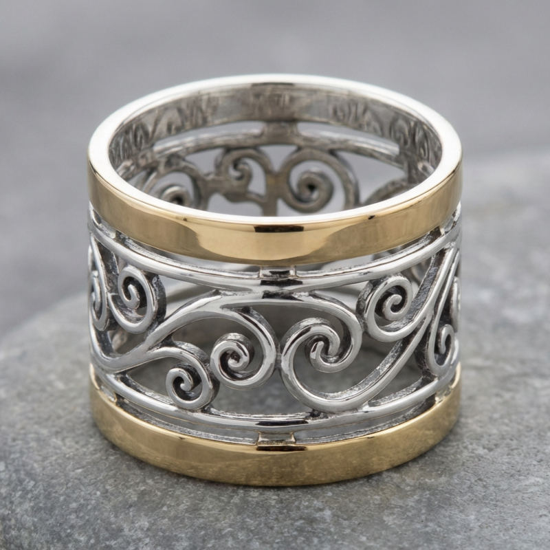 Retro Hollowed Out Two Tone Ring