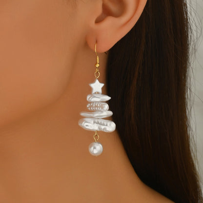 Imitation Pearl Irregular Christmas Tree Earrings