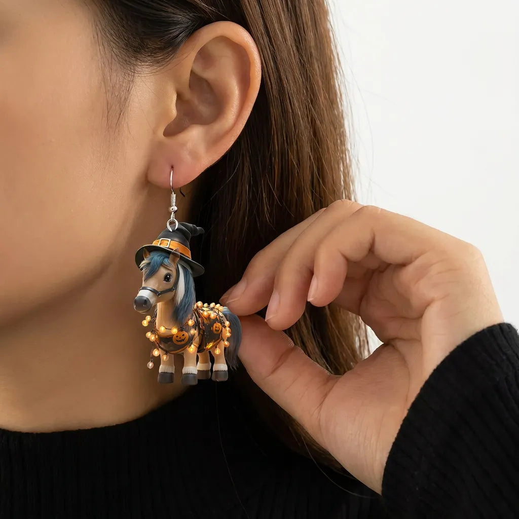 Witch Pony Halloween Dangle Earrings