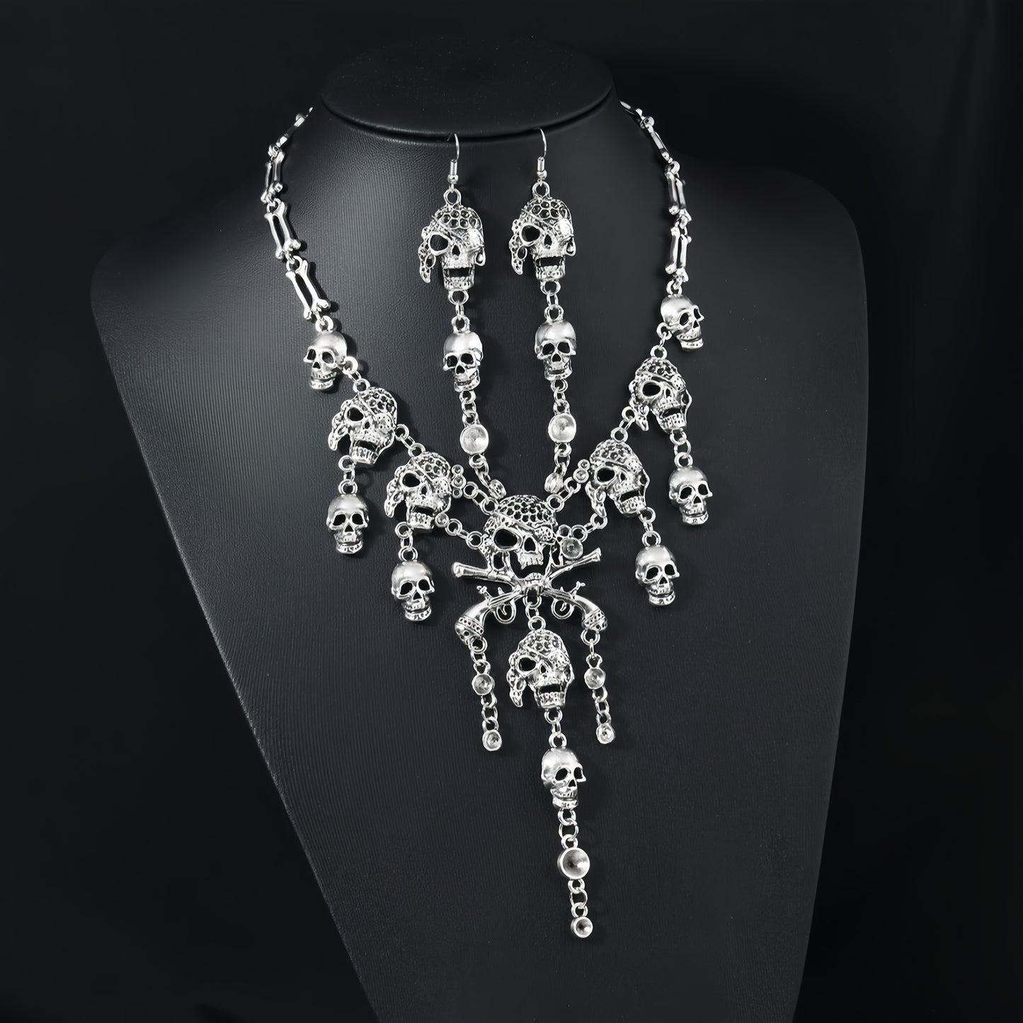The Queen of the Damned: Vintage Gothic Skull Choker & Dangle Earrings Jewelry Set