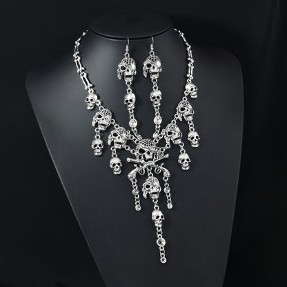 The Queen of the Damned: Vintage Gothic Skull Choker & Dangle Earrings Jewelry Set