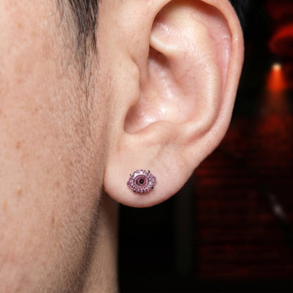 Evil Eye Crystal Stud Earrings – Spiral Cut Solitaire Gem Flat-Back Studs for Sensitive Ears (3 Colors)