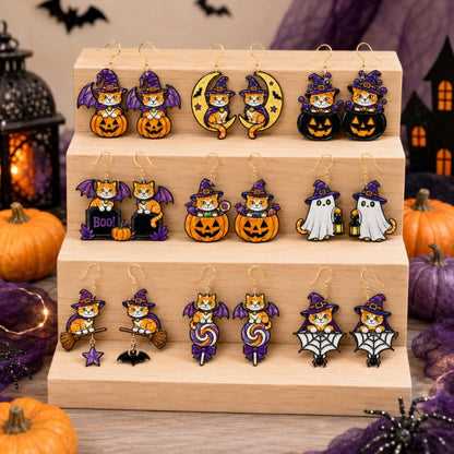 🎃 Halloween Cute Witch Cat Acrylic Earrings