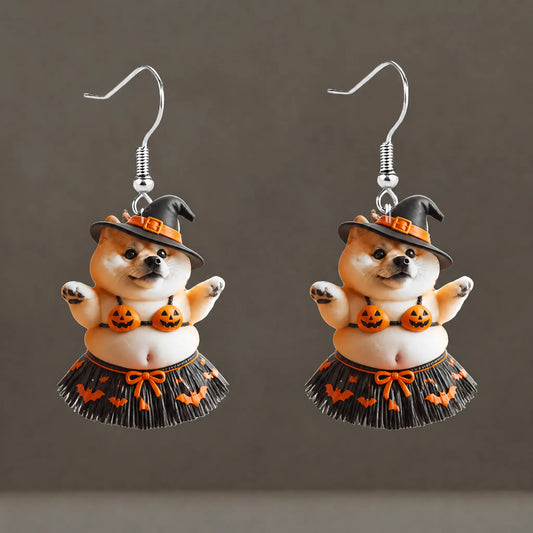 Halloween Shiba Inu Witch Dangle Earrings