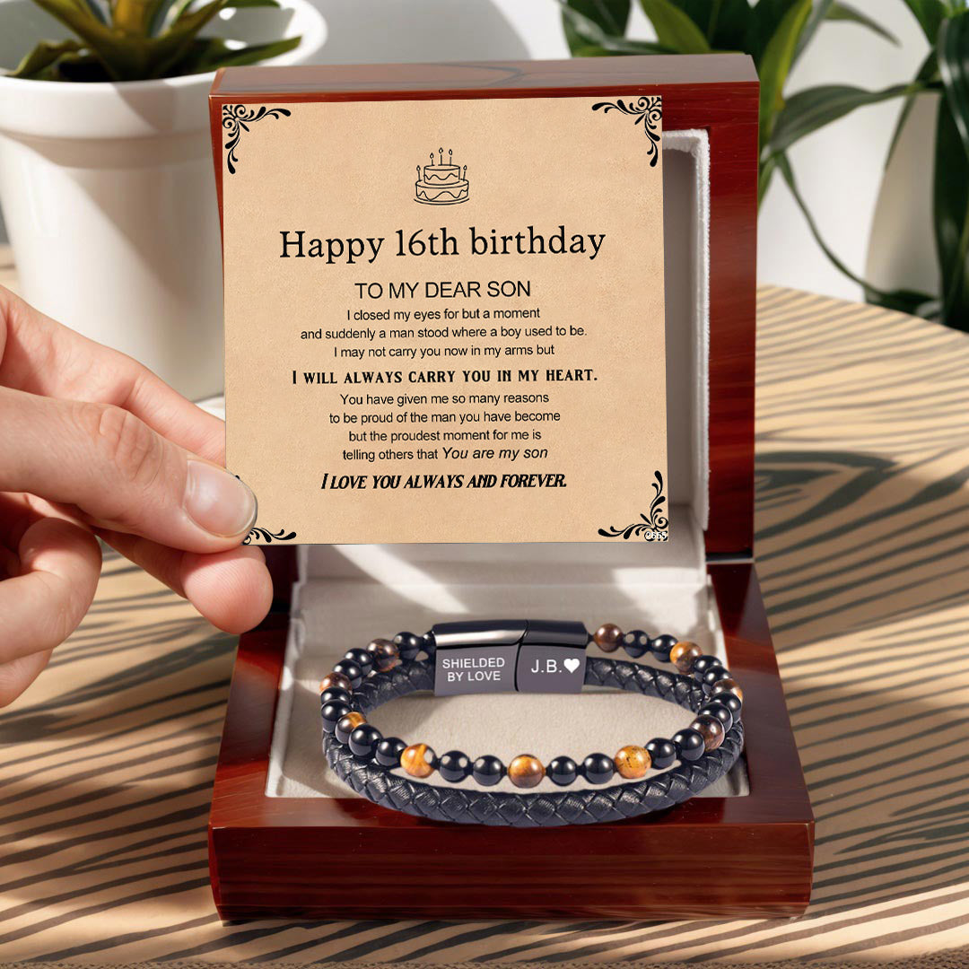 For Son - Happy 16th Birthday Tiger Eye Protection Beaded Custom Bracelet