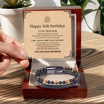 For Son - Happy 16th Birthday Tiger Eye Protection Beaded Custom Bracelet