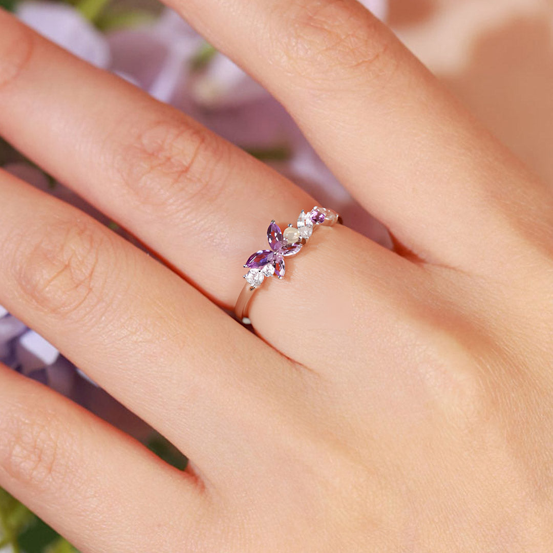 Alzheimer dementia awareness-Purple Butterfly Opal Ring
