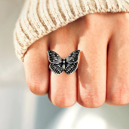 For Memorial-Black Butterfly Adjustable Ring