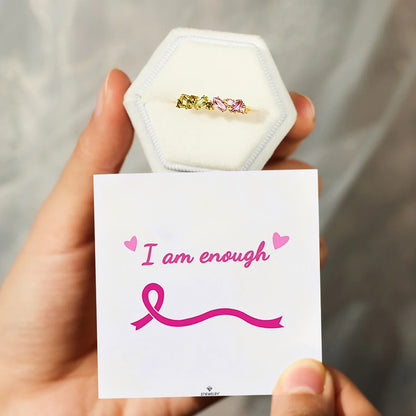 Breast Cancer Awareness-Pink green oval diamond ring