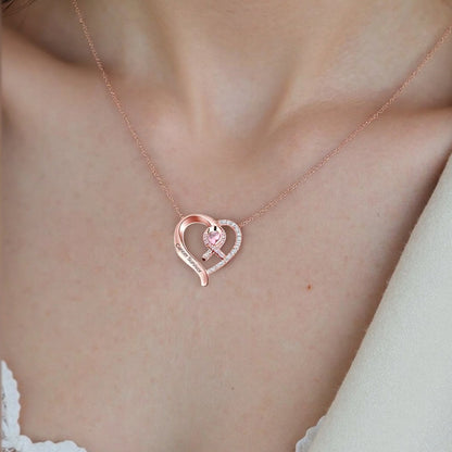 Breast Cancer Awareness-Survivor Pink Ribbon Rhinestone Necklace