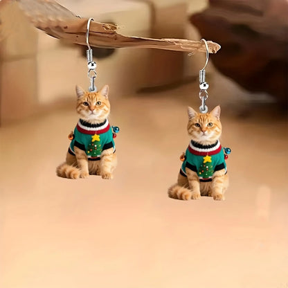 Christmas Kitten Pearl Vest Earrings