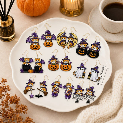 🎃 Halloween Cute Witch Cat Acrylic Earrings