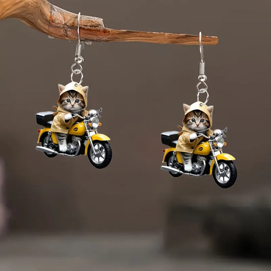 Motorcycle Cat Acrylic Earrings