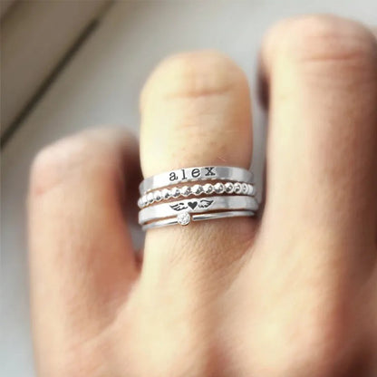 Mama Of An Angel Custom Name Stacked Ring - 4 Rings Set