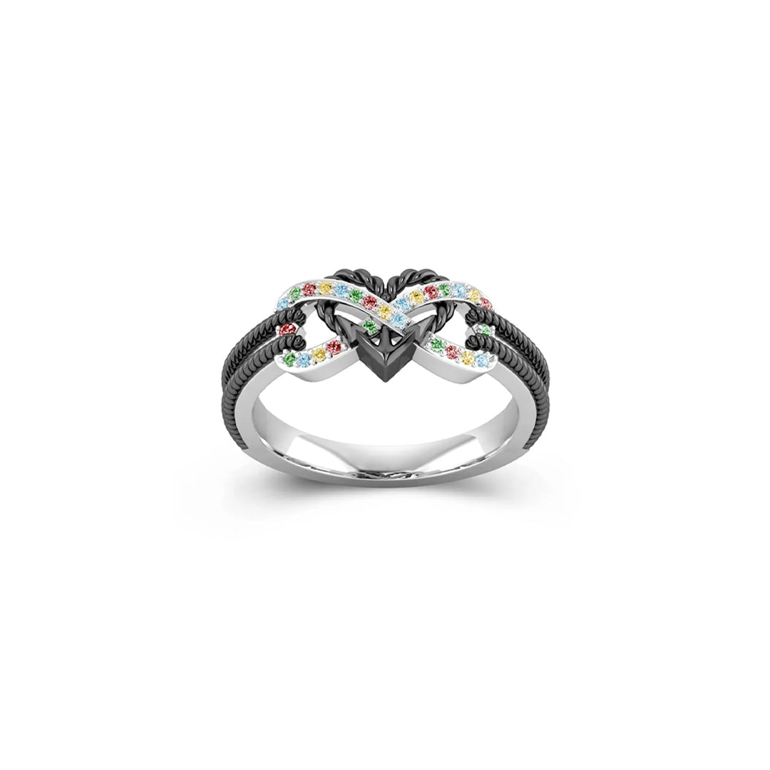 Autism Awareness-Colored Diamond Double Bar Infinity Love Ring