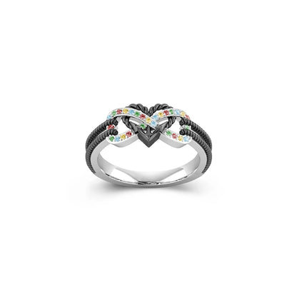 Autism Awareness-Colored Diamond Double Bar Infinity Love Ring
