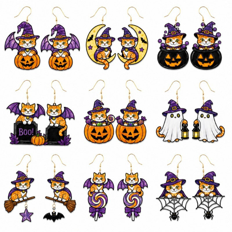 🎃 Halloween Cute Witch Cat Acrylic Earrings
