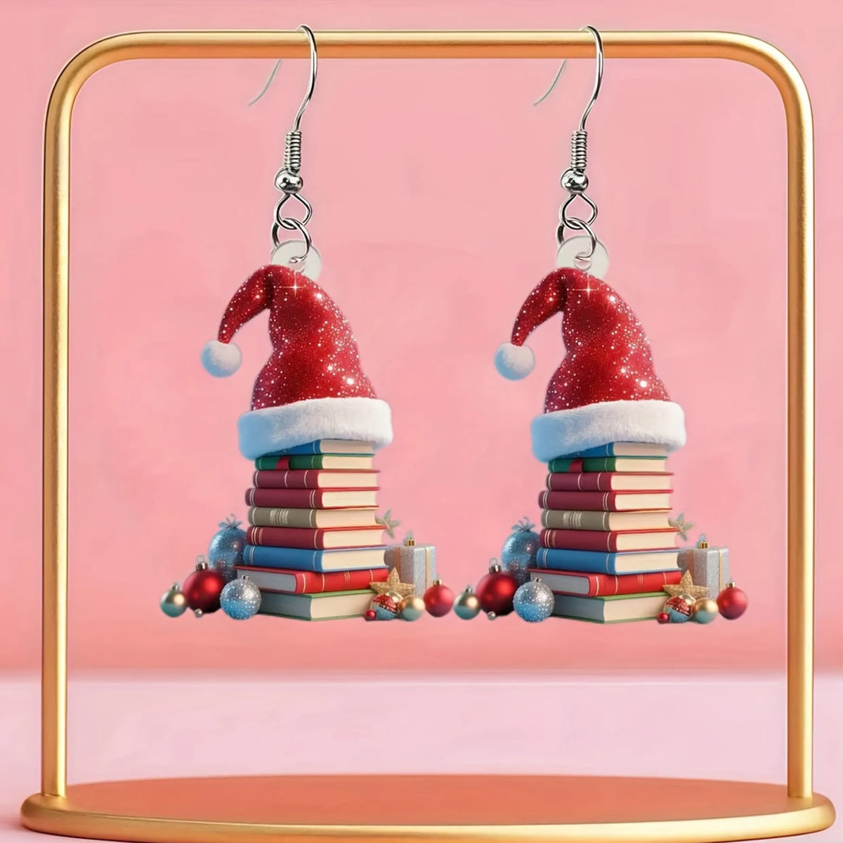 Christmas Hat, Book Earrings