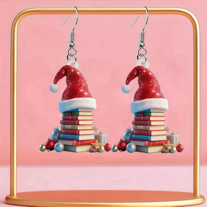 Christmas Hat, Book Earrings