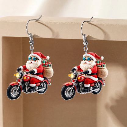 Santa Riding Motorcycle Christmas Earrings
