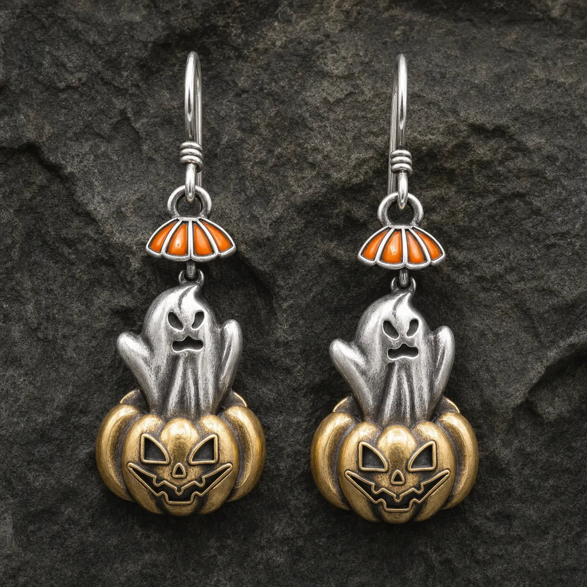 Vintage Halloween Ghost & Jack?\o'?\Lantern Dangle Earrings