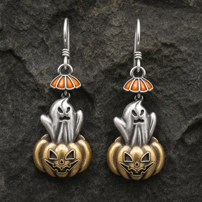 Vintage Halloween Ghost & Jack?\o'?\Lantern Dangle Earrings