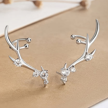 Christmas Minimalist Antler Stud Earrings with Zirconia