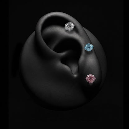 Evil Eye Crystal Stud Earrings – Spiral Cut Solitaire Gem Flat-Back Studs for Sensitive Ears (3 Colors)