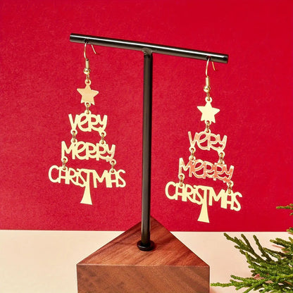 Happy Christmas Celebration Slogan Holiday Earrings