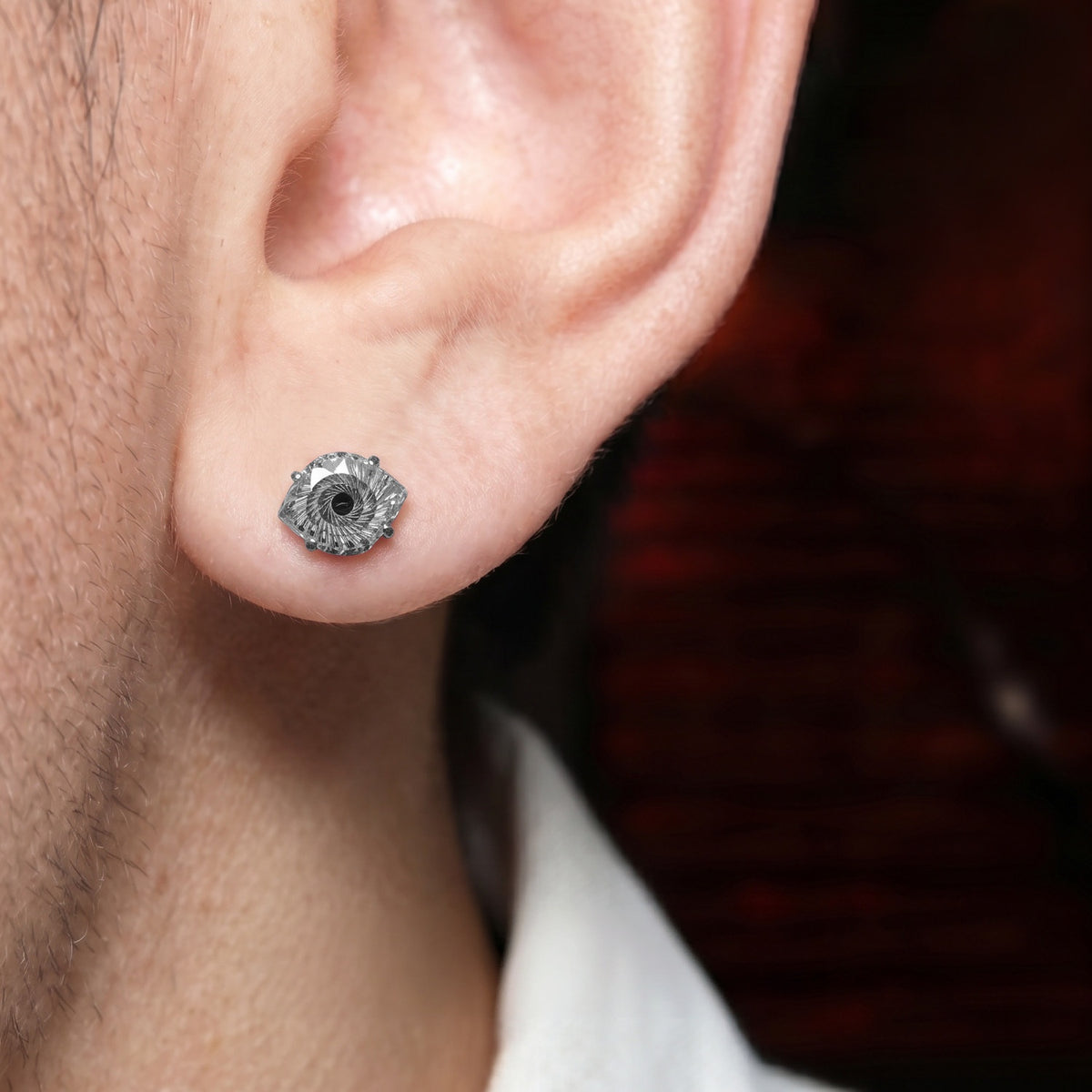 Evil Eye Crystal Stud Earrings – Spiral Cut Solitaire Gem Flat-Back Studs for Sensitive Ears (3 Colors)