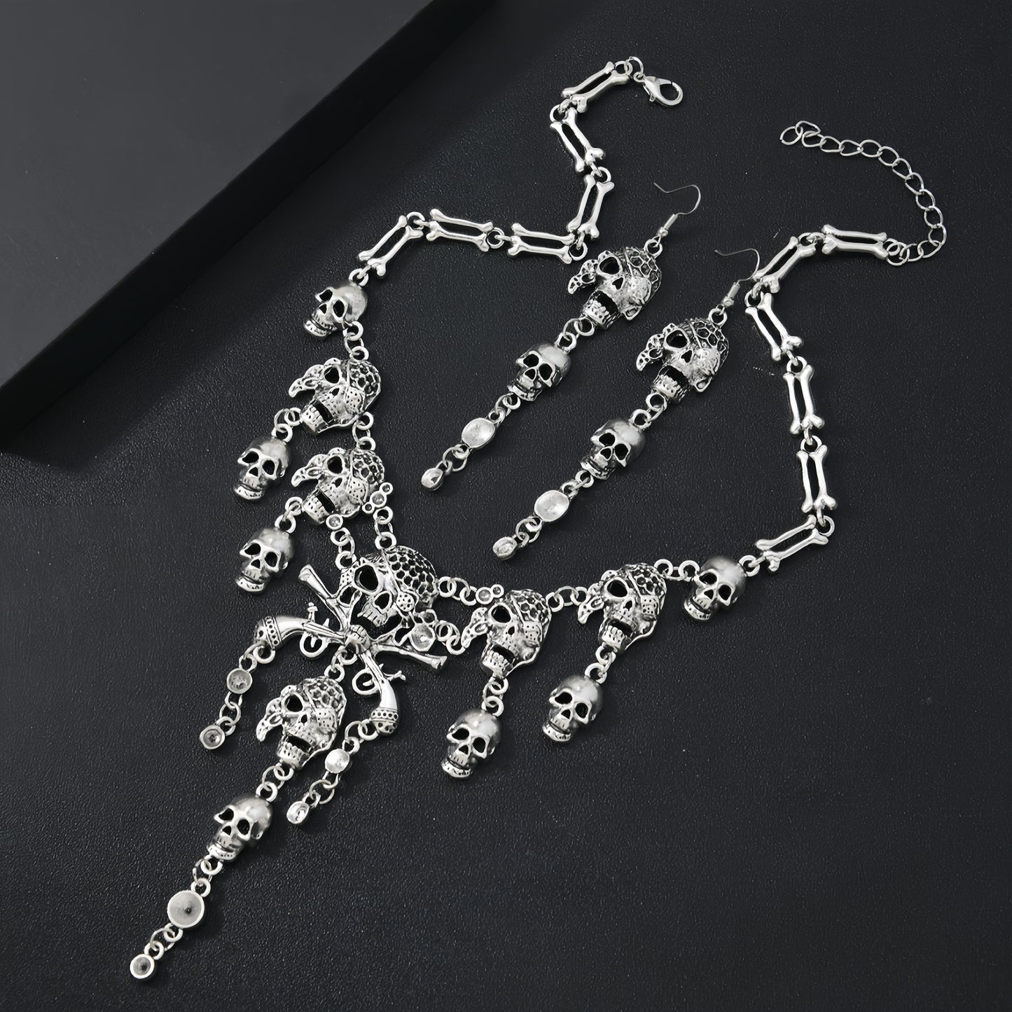 The Queen of the Damned: Vintage Gothic Skull Choker & Dangle Earrings Jewelry Set