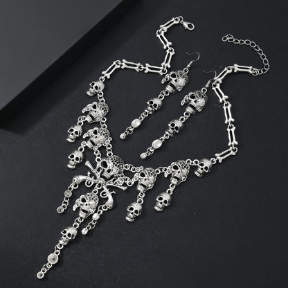 The Queen of the Damned: Vintage Gothic Skull Choker & Dangle Earrings Jewelry Set