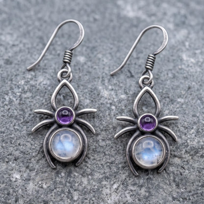 Vintage Spider Moonstone Amethyst Drop Earrings