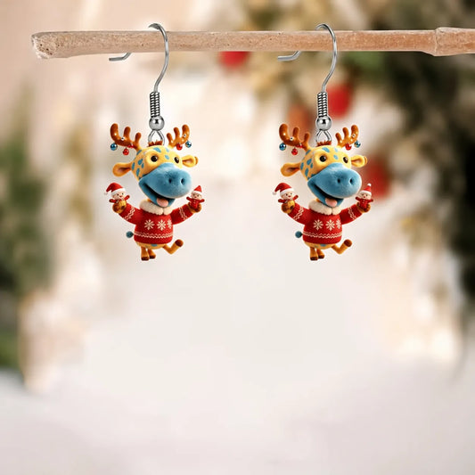 Christmas Giraffe In Sweater Dangle Earrings